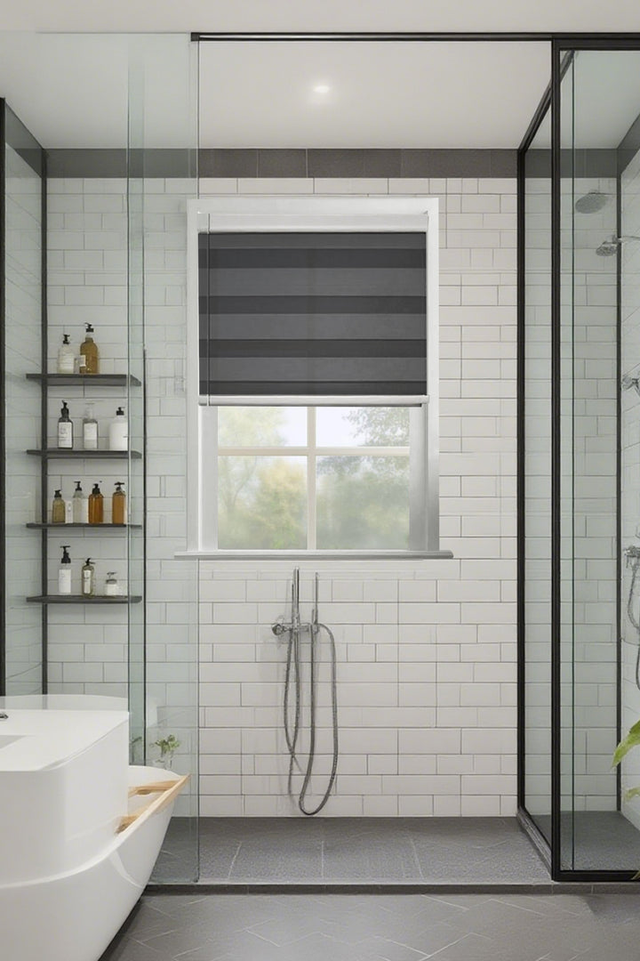 Black Stripe Waterproof Semi-Sheer Zebra Shade - Premium Water-Resistant Window Curtain