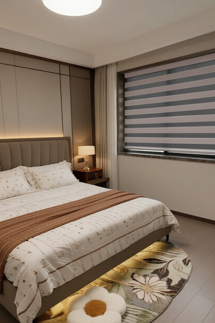 Black Stripe Waterproof Semi-Sheer Zebra Shade - Premium Water-Resistant Window Curtain