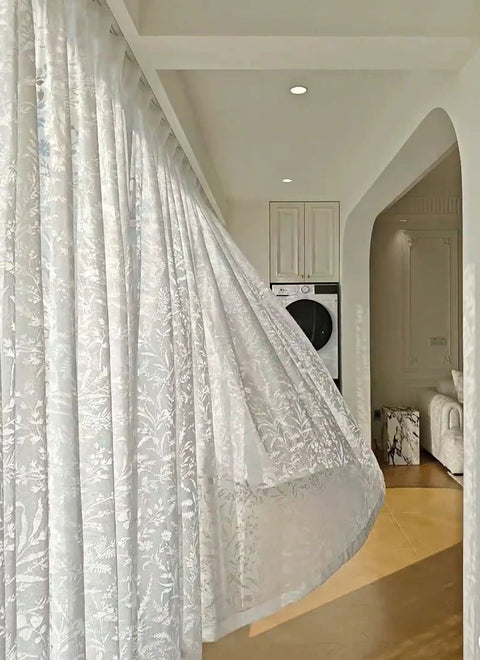 French Romantic Rose Cutout Pattern Gauze Curtain