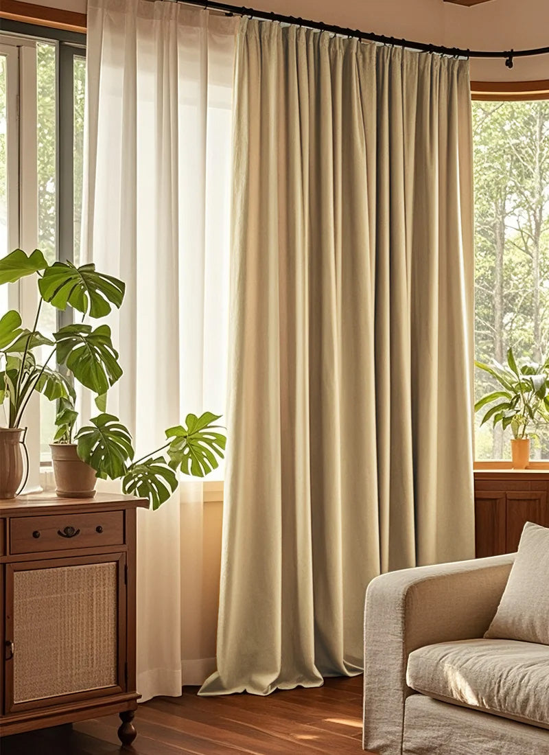 Chenille Floral Curtains for Living Room with Blackout Lining