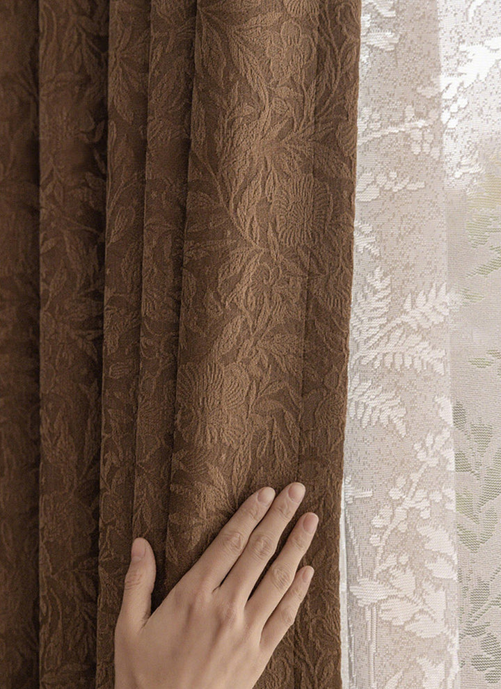 Blackout Curtains for Bedroom with 3D Floral Relief
