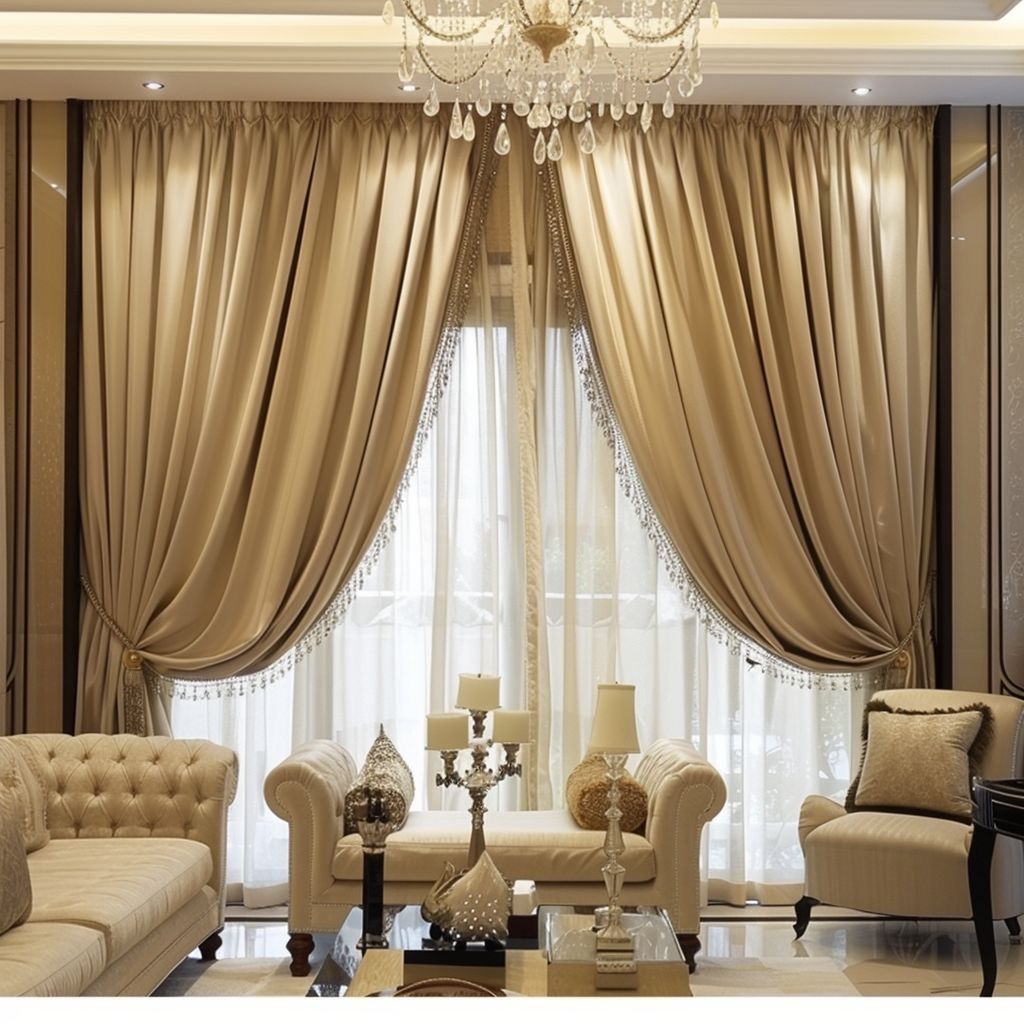 sophisticated room decorated with luxurious gold curtain