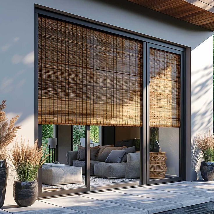 Modern interior with natural light and stylish rattan blinds