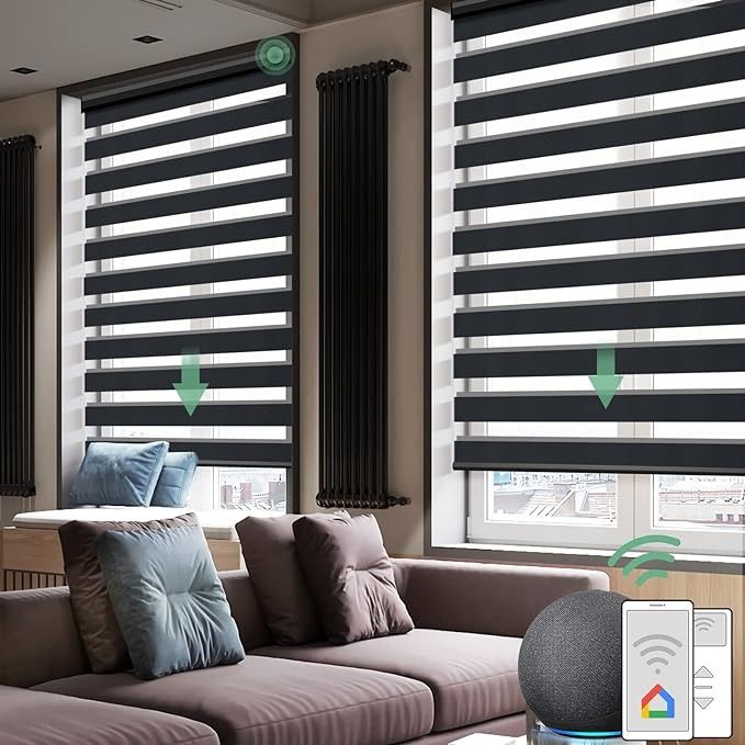 Customized zebra blinds with motor installed in modern room