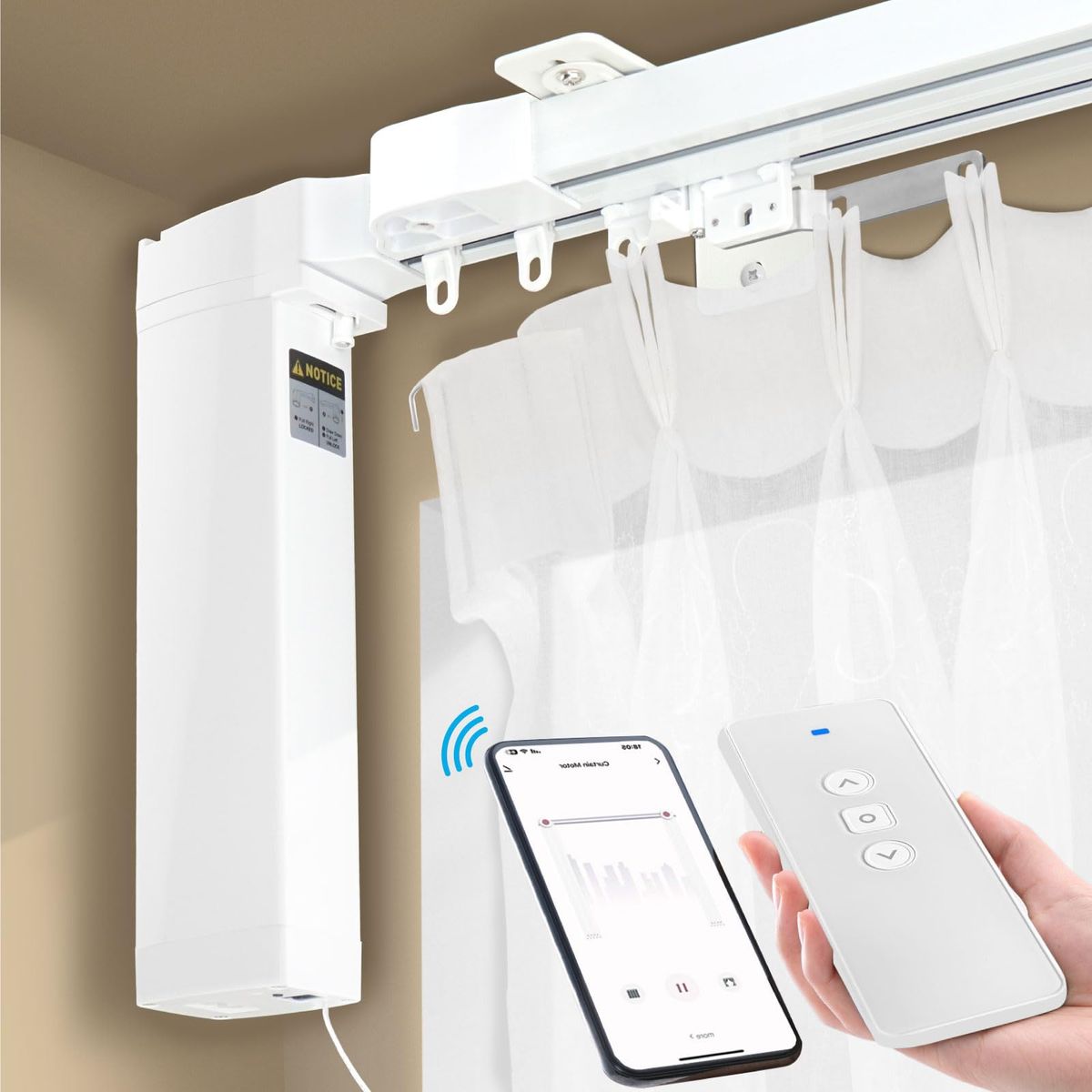 Smart electric curtain track system with remote and mobile app control for window automation