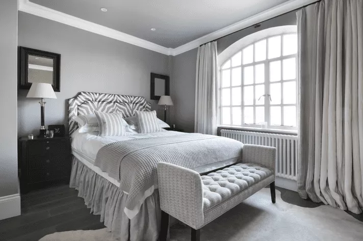 gray color curtains in modern living room and bedroom settings