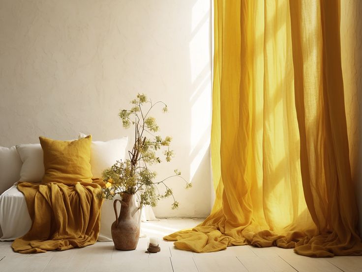 yellow curtain in modern and traditional interior design
