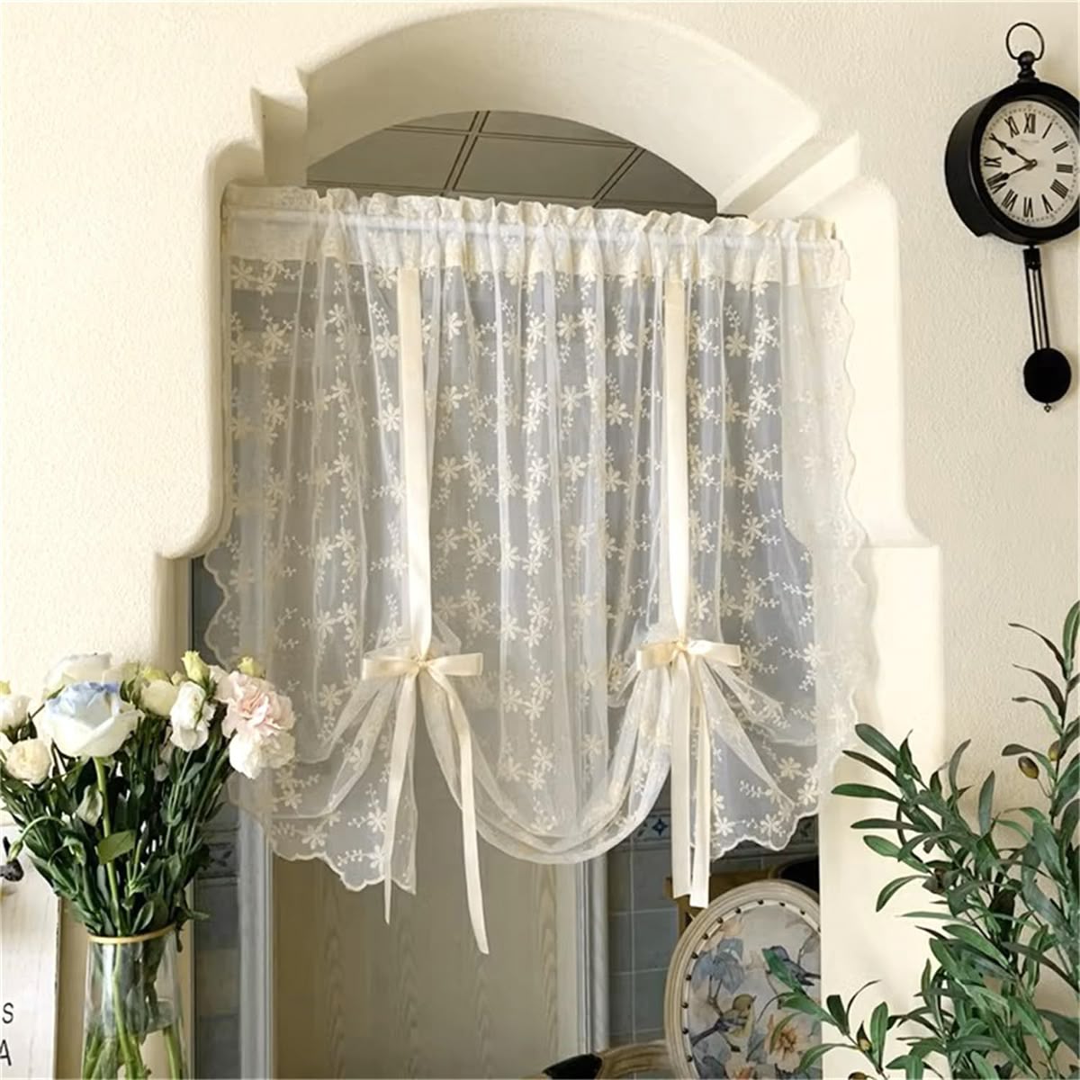 Chic interior with small curtains for small windows