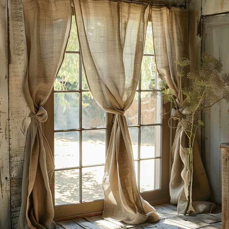 cozy interior with commercial cafe curtains on large windows