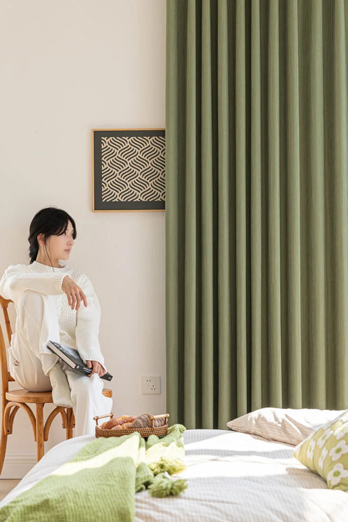 Superior Sense Bark Pressed Wrinkle, Super Soft Chenille Curtains