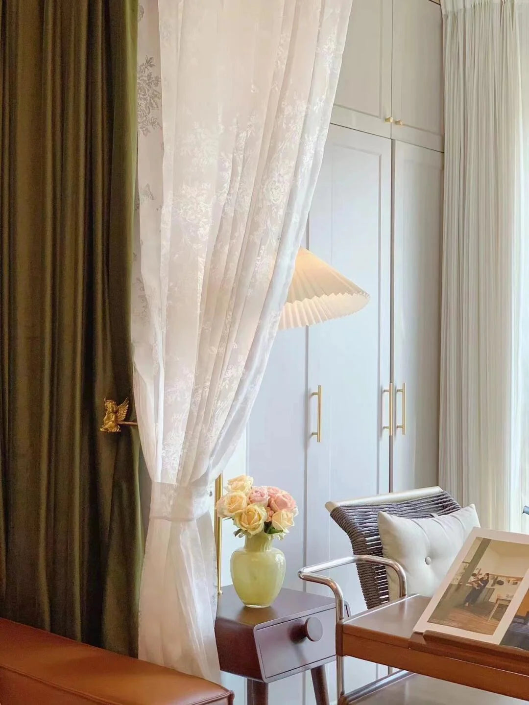French Romantic Rose Cutout Pattern Gauze Curtain