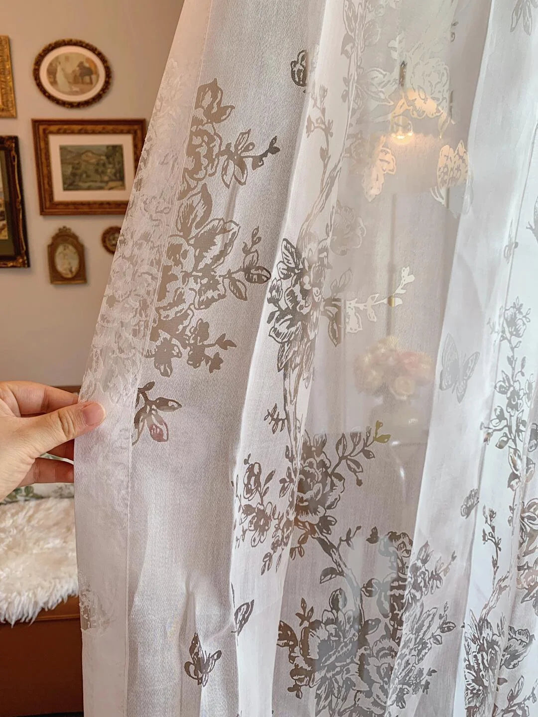 French Romantic Rose Cutout Pattern Gauze Curtain