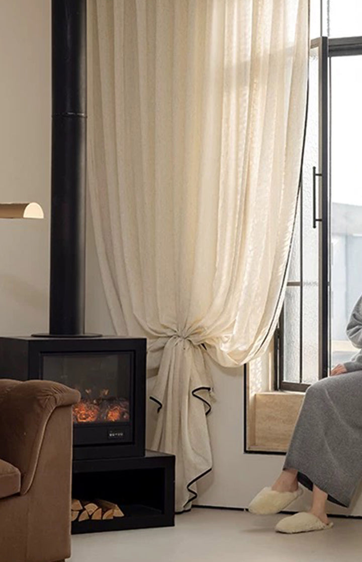 ‌Elegant Linen Sheer Curtain with Light Filtering, Luxurious Drape for Home