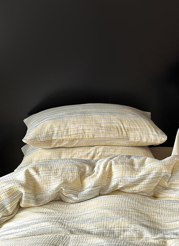 ZenWrinkle™ Organic Cotton Dual-Layer Gauze Bedding Set - Japanese Minimalist Wrinkle-Weave Technology for All-Season Naked-Sleep Comfort