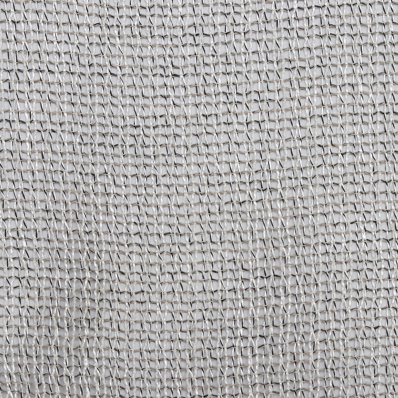Close-up of light grey woven curtain fabric with textured pattern for window treatments