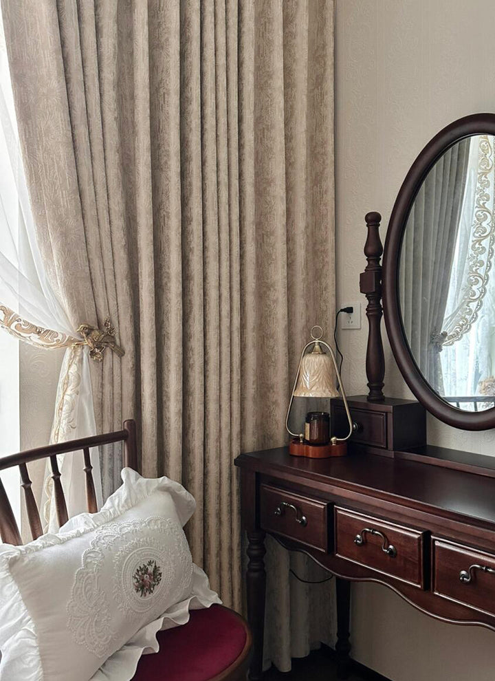 Vintage  Curtains With Palm Leaf Texture