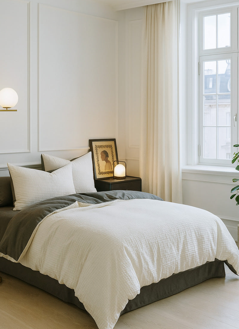 Pure Comfort Healing Cotton Bed Set – Airy Bubble Gauze & Waffle Texture for Luxury Homes & Resorts