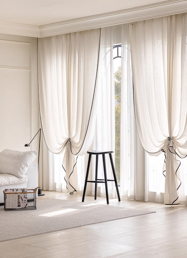 High-Quality Black-Trimmed Linen Drapes for Living Room