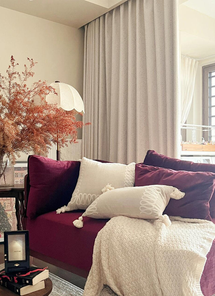 ‌Coastal Waffle Chenille Curtains – Rose Coast Inspired, Soft & Modern