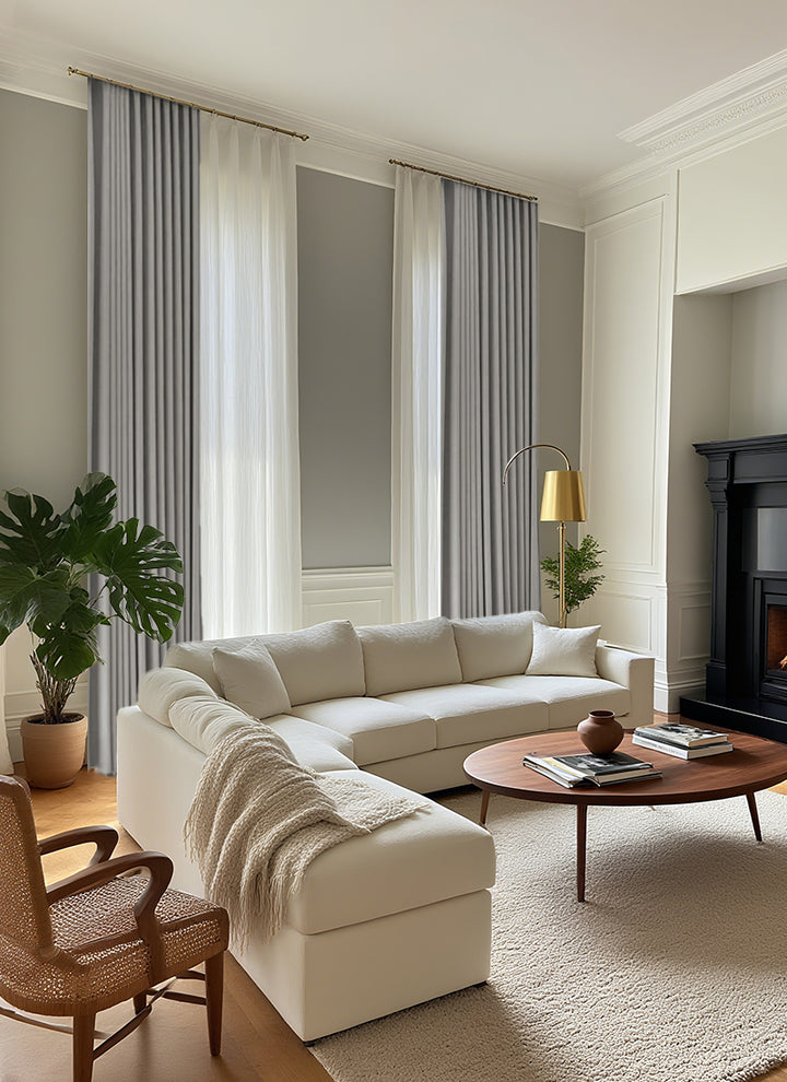 100% Linen Blackout Curtains for Bedroom , Rod Pocket/Hooks Living Room Drapes, Thermal Insulated Grey Blackout Curtains 2 Panels Set
