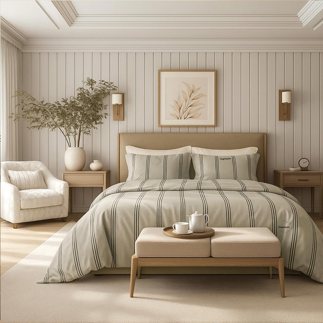 Luxury 4-Piece Bedding Set– Minimalist Modern Duvet Cover with Striped Design