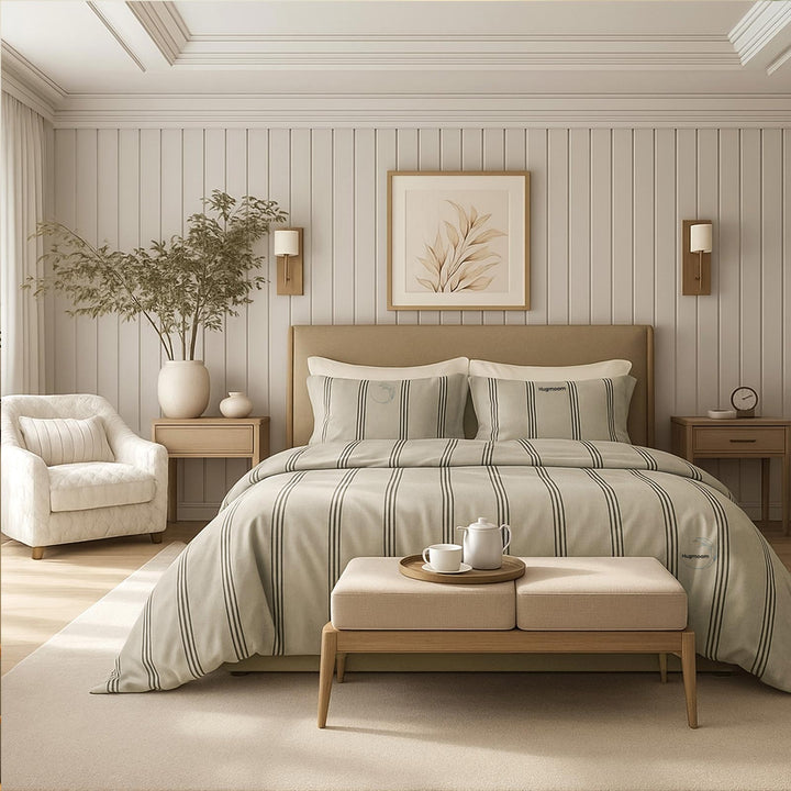 Luxury 4-Piece Bedding Set– Minimalist Modern Duvet Cover with Striped Design