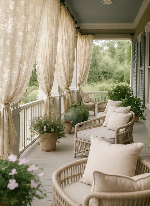 French Romantic Rose Cutout Pattern Gauze Curtain