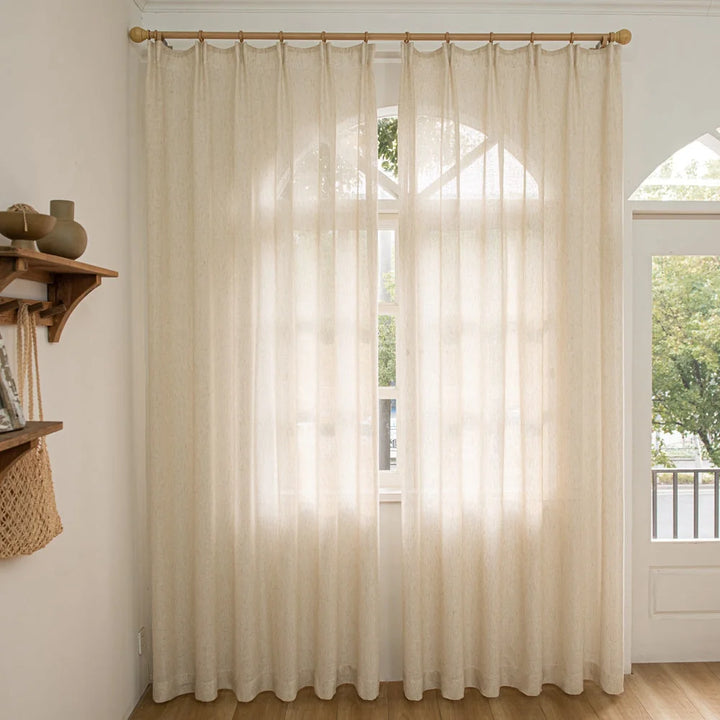 Seren Natural Small Plaid Linen Drape Curtains