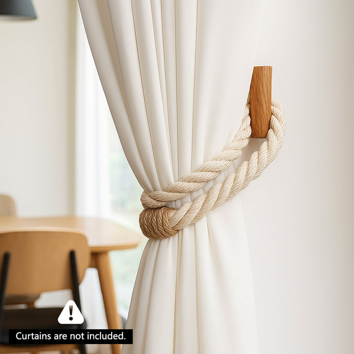 Nordic Breeze Wall-Mounted Curtain Tie-Back System - No-Drill Cotton Rope & Sheer Organza Hook Holder with Decorative Knotting Accents(Two)