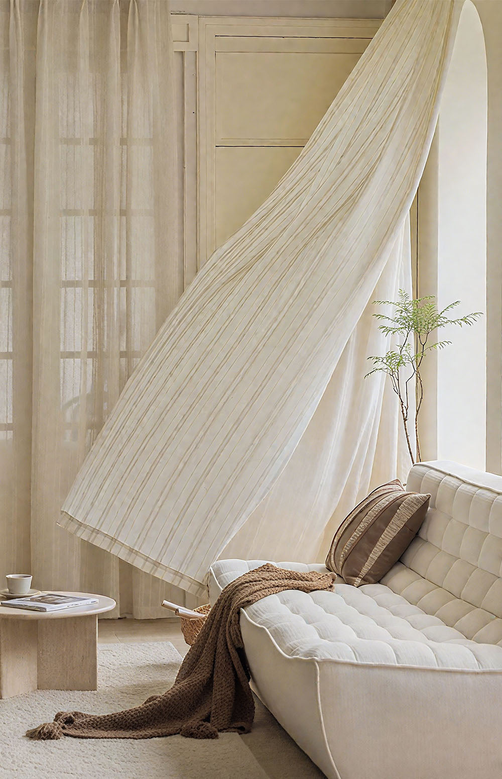 ‌Elegant Linen Sheer Curtain with Light Filtering, Luxurious Drape for Home