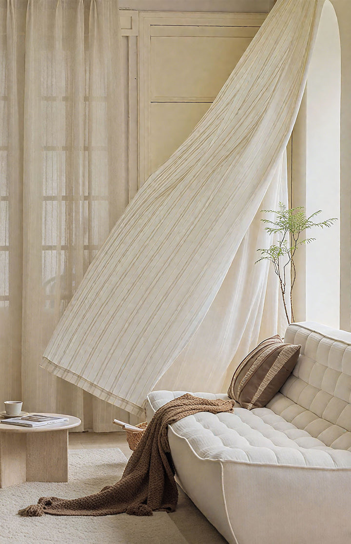 ‌Elegant Linen Sheer Curtain with Light Filtering, Luxurious Drape for Home