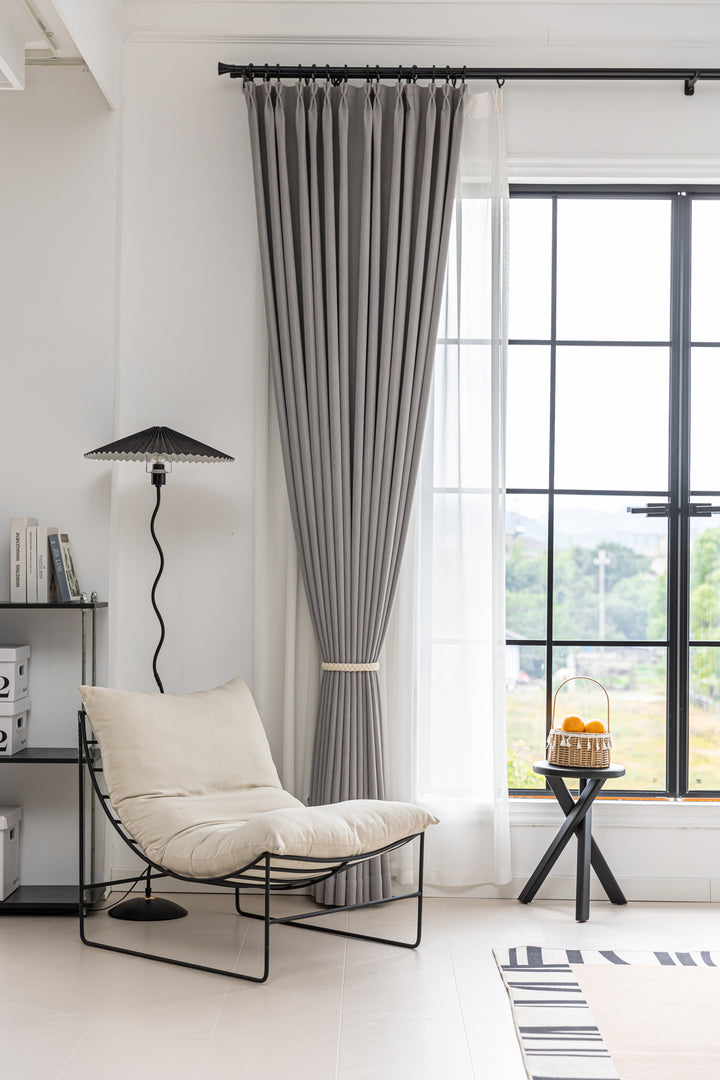 Phantom gray retro linen blackout curtains||Misty Illusion