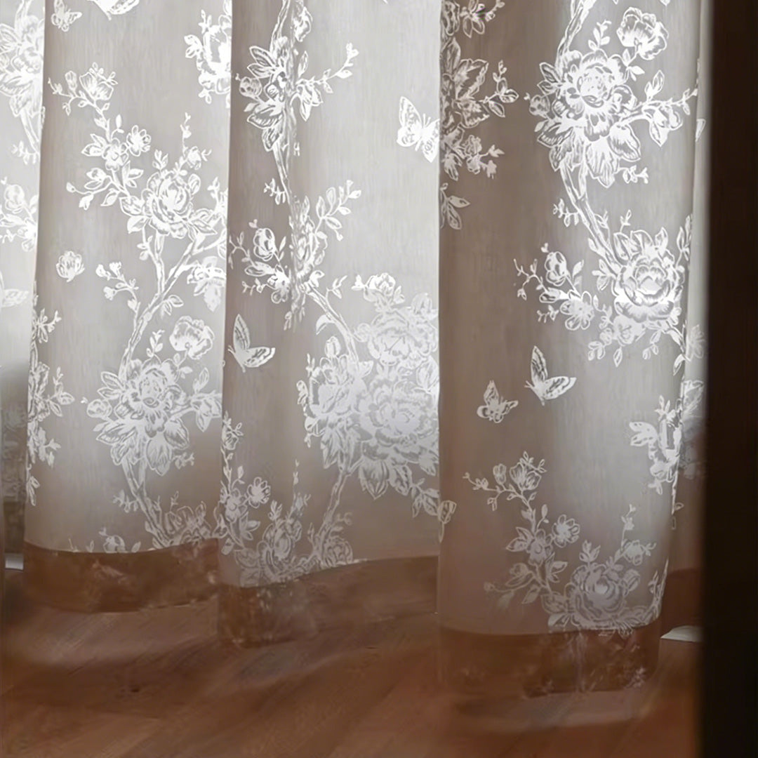 French Romantic Rose Cutout Pattern Gauze Curtain