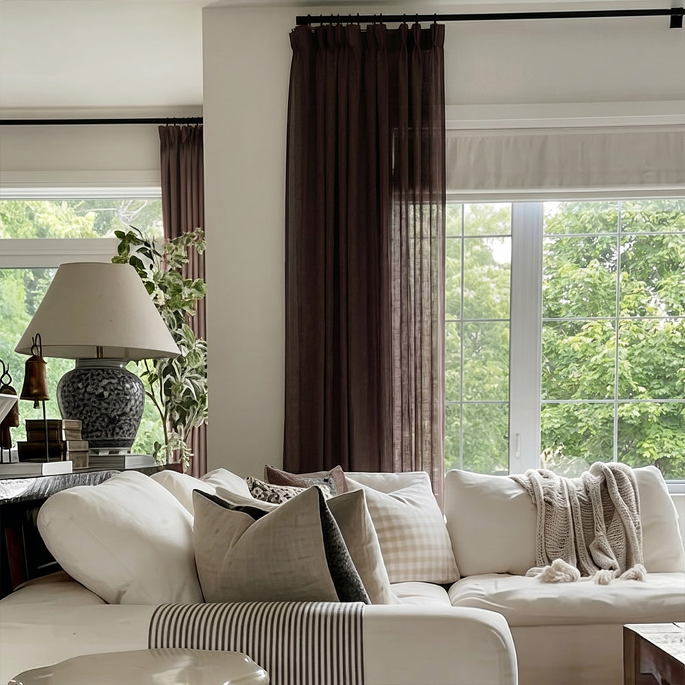 17 colors of custom textured linen sheer curtains in low saturation Morandi shades