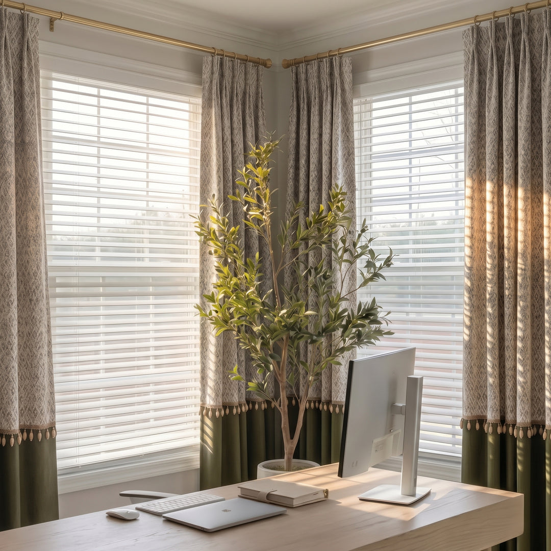Vintage Color Block Patchwork Cotton Custom Pleated Drapes – Modern Two-Tone