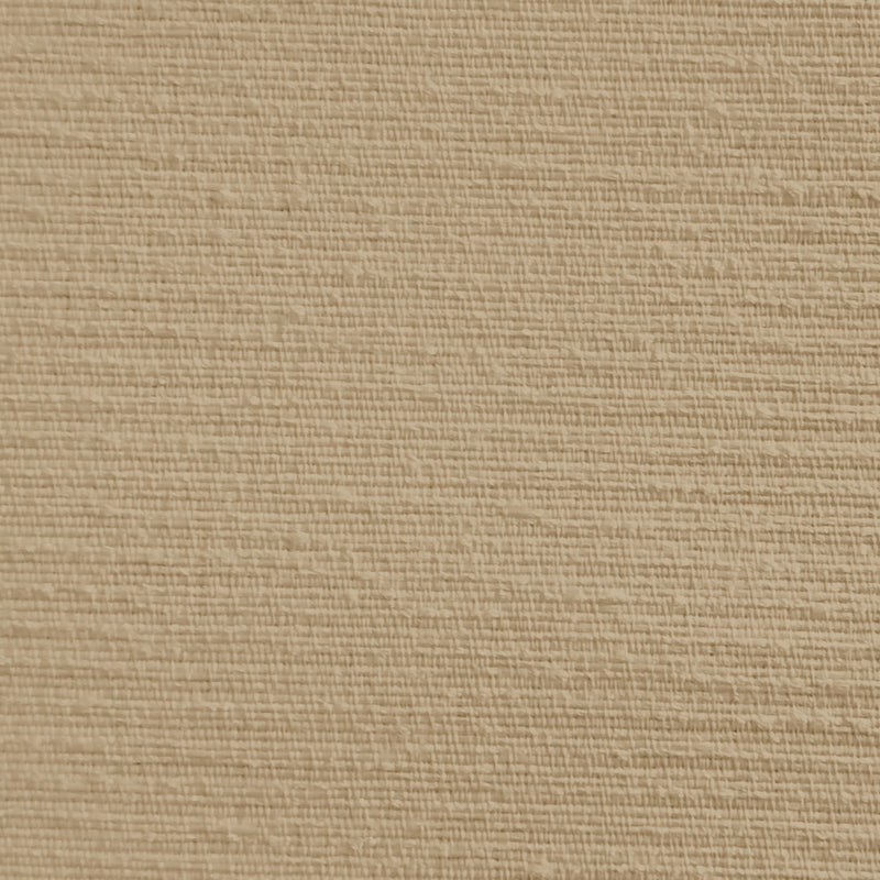 Close-up of beige textured blackout curtain fabric with subtle horizontal and vertical weave.