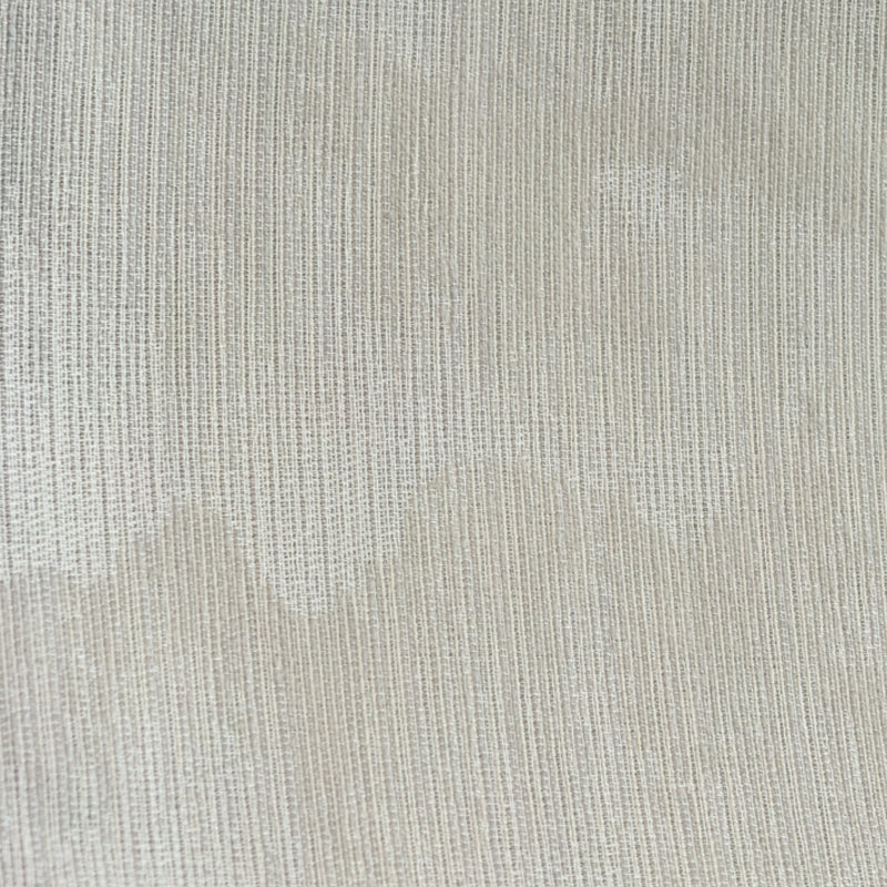 Beige textured curtain fabric with subtle vertical lines, close-up view.
