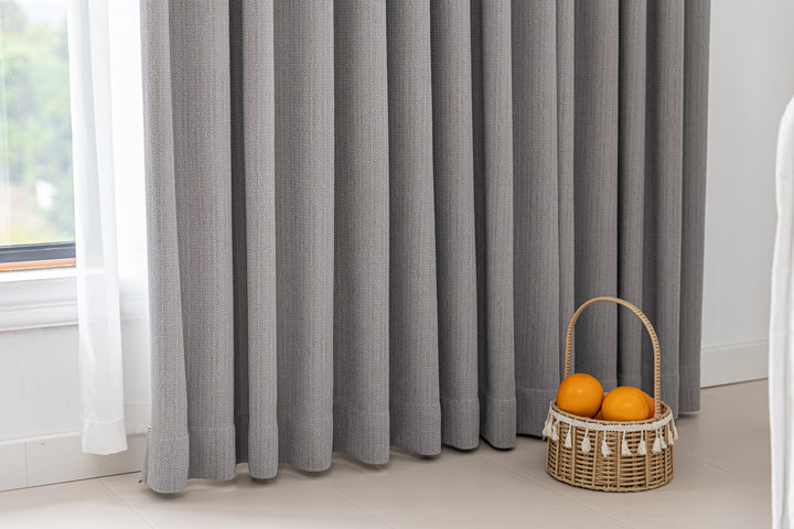 Phantom gray retro linen blackout curtains||Misty Illusion