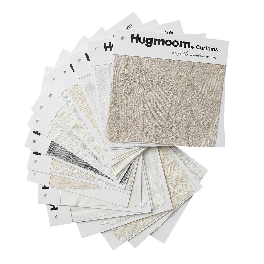 Hugmoom Curtain Fabric Swatch Set – Beige Vintage Floral Texture Sample Fan (North America, Europe)