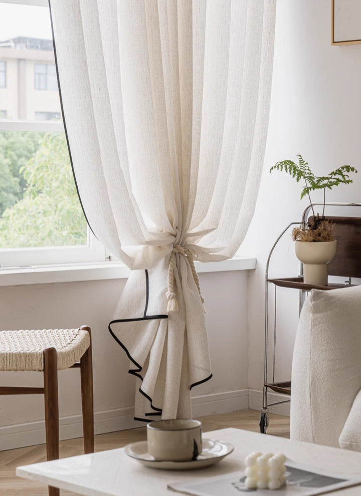 High-Quality Black-Trimmed Linen Drapes for Living Room