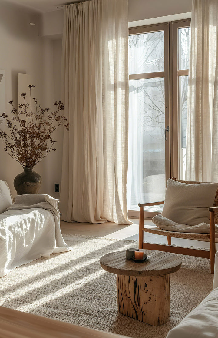 ‌Elegant Linen Sheer Curtain with Light Filtering, Luxurious Drape for Home