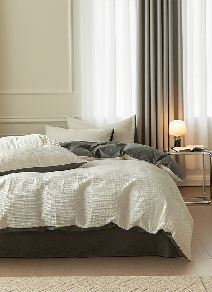 Pure Comfort Healing Cotton Bed Set – Airy Bubble Gauze & Waffle Texture for Luxury Homes & Resorts