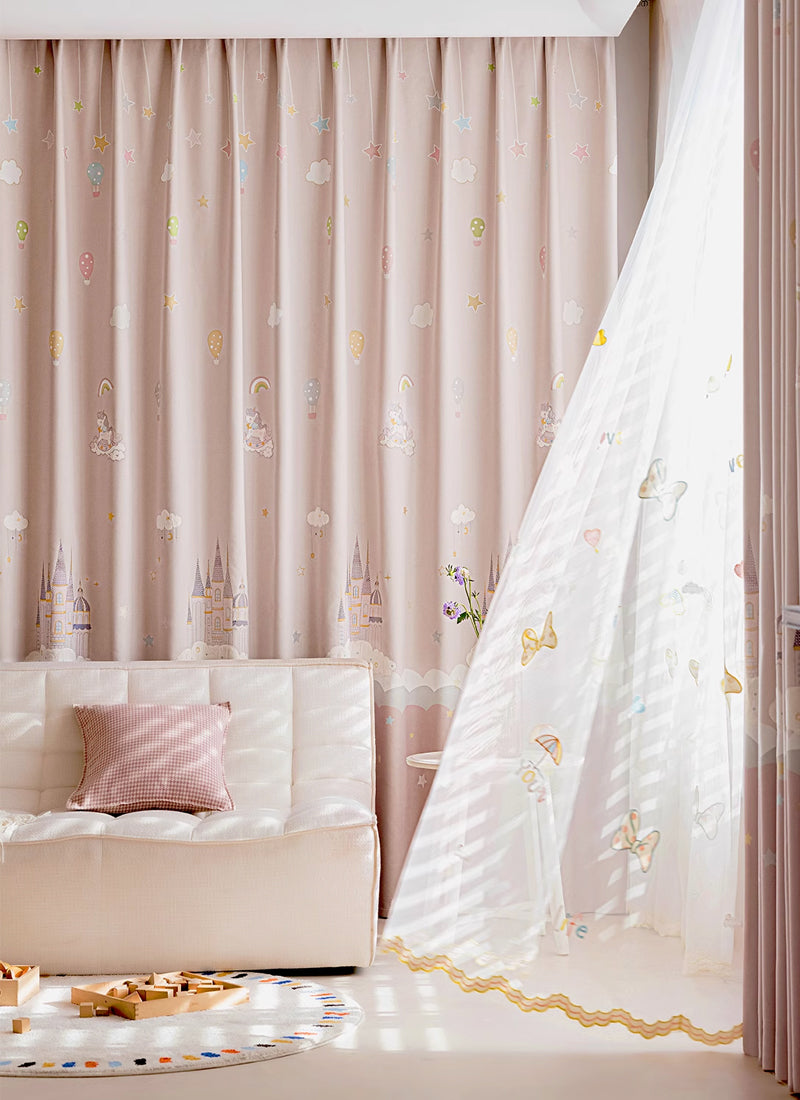 ‌Dreamy Pink Bubble Wonderland Curtains for Girls' Room