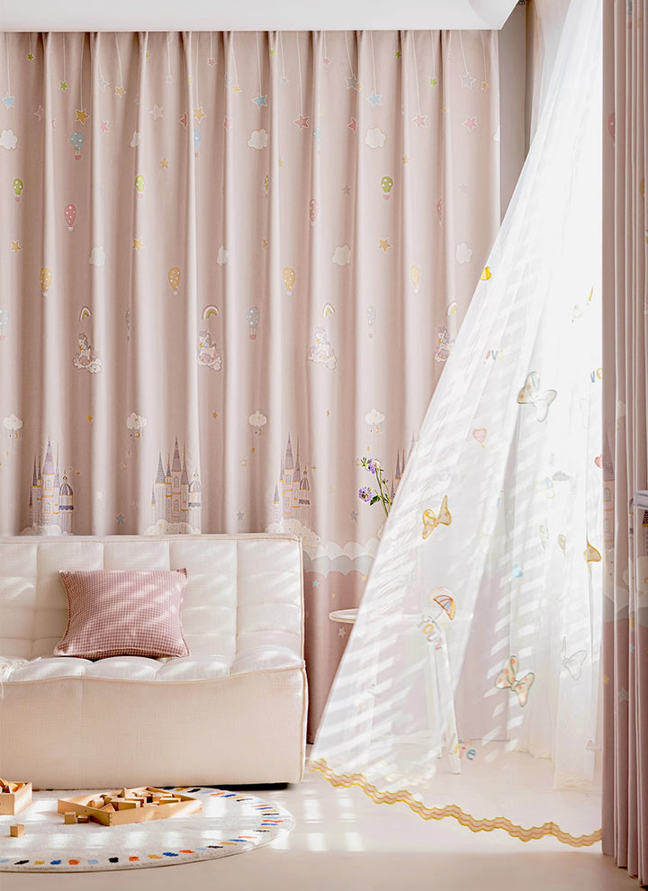 ‌Dreamy Pink Bubble Wonderland Curtains for Girls' Room