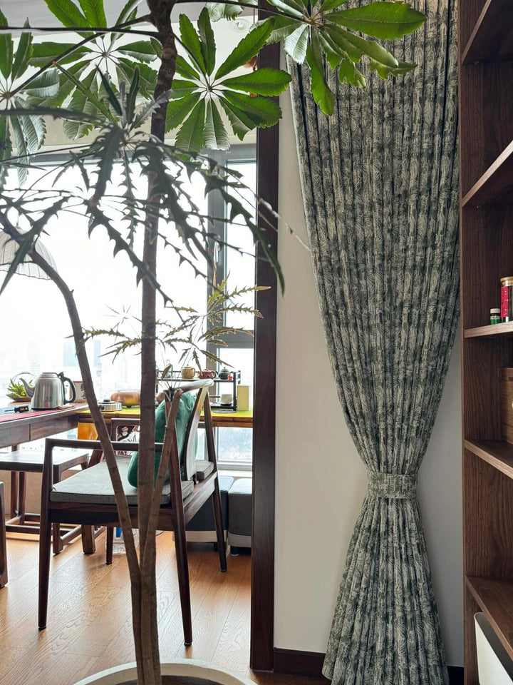 Vintage  Curtains With Palm Leaf Texture