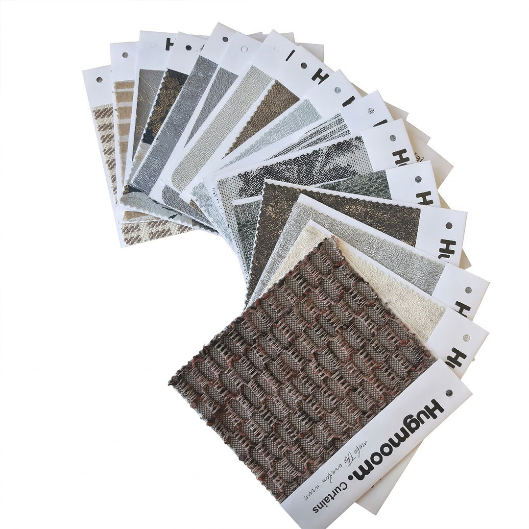 Hugmoom Curtain Fabric Swatch Set – Rich Brown Textured Sample Fan for Custom Drapes (US, UK, EU)