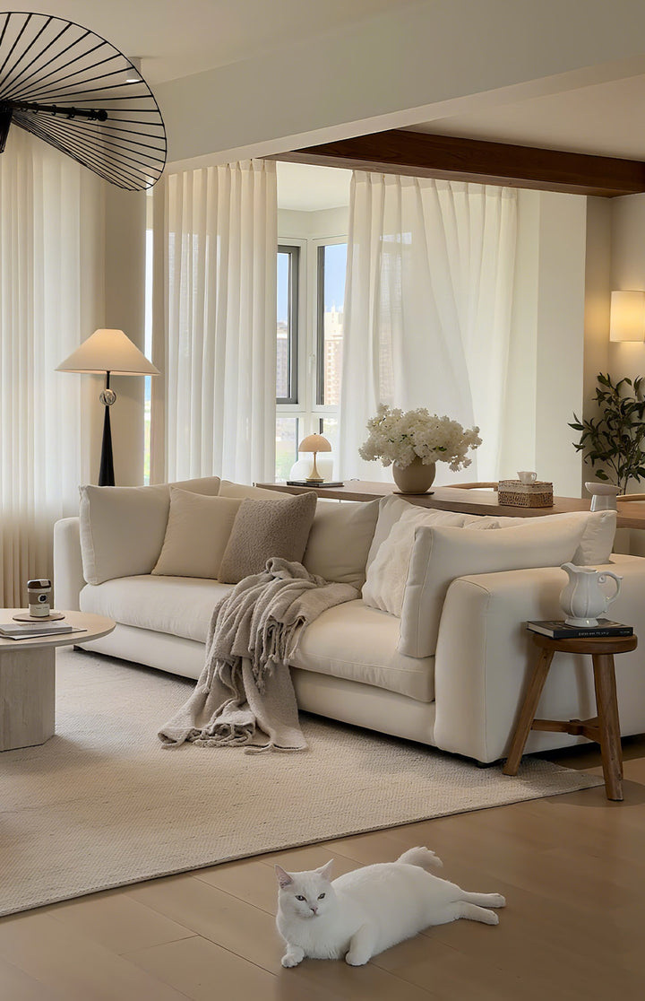 ‌Elegant Linen Sheer Curtain with Light Filtering, Luxurious Drape for Home
