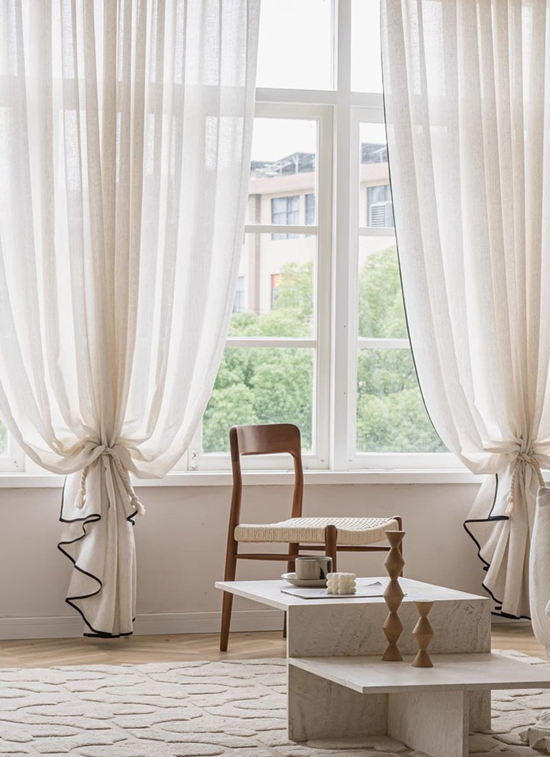 High-Quality Black-Trimmed Linen Drapes for Living Room