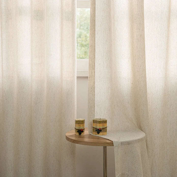 Seren Natural Small Plaid Linen Drape Curtains