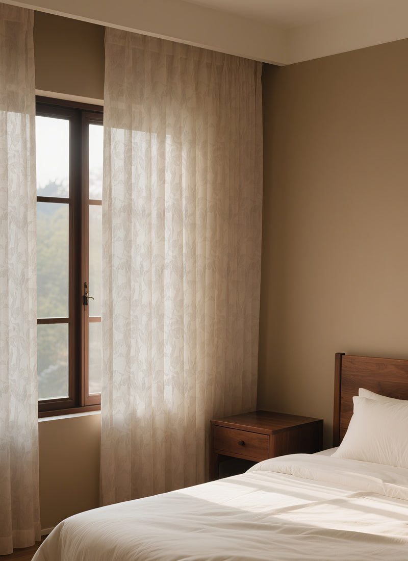 Nature-Inspired Whispering Leaf Sheer Curtains-allowing natural light to softly cascade through, enhancing the elegance of any room.